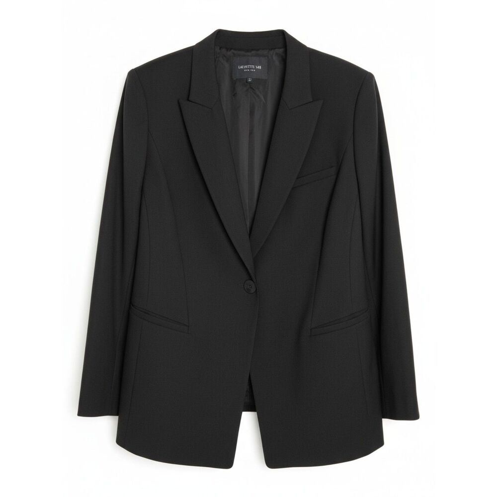 Lafayette 148 New York Black Wool Blend Suiting Blazer Jacket Plus Size 18W FLAW